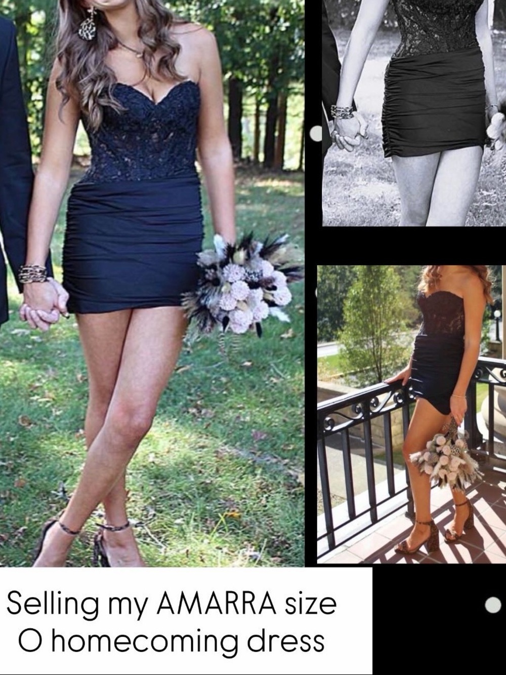 AMARRA Black Lace Strapless Ruched Mini Dress
